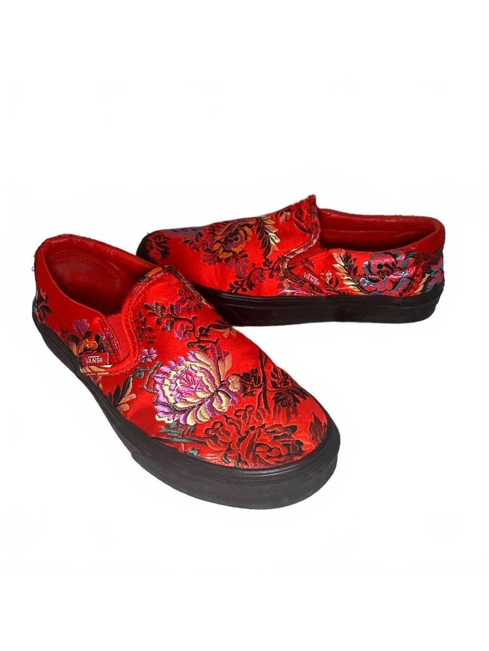 VANS Women's Red Floral Slip-On Sneakers Size 7.5